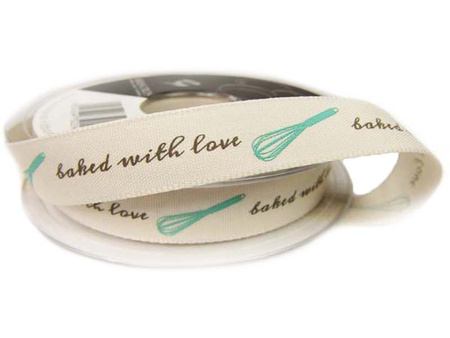 Wstążka 15mm tafta BAKED WITH LOVE natural