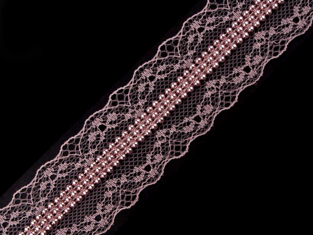 Taśma 3,5cm koronkowa PÓŁPERŁA róż