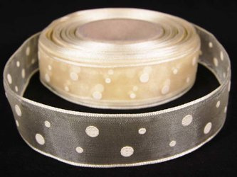Wstążka 25mm organtyna KROPKA ekri