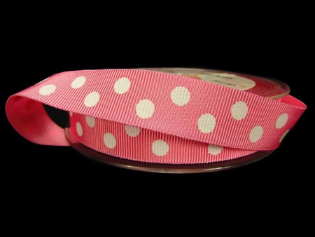 Wstążka 16mm ryps BIG DOTS róż