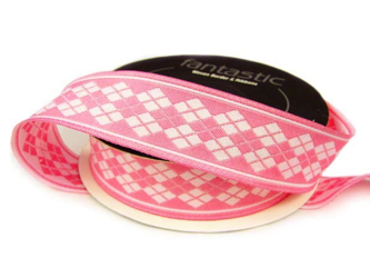 Taśma 20mm żakard ROMB róż