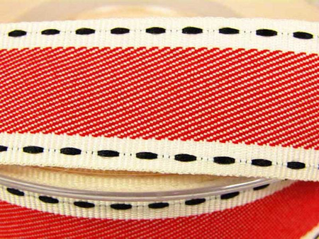 Taśma 25mm tkana VINTAGE STITCH czerwona