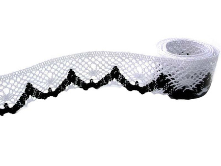 Koronka 4cm bawełniana biało-czarna