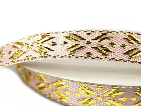 Taśma 10mm żakard złoto-wrzosowa