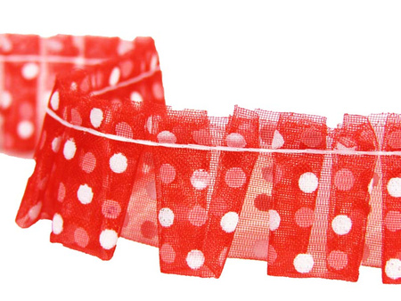 Taśma 2cm falbanka organtyna kropka czerwona