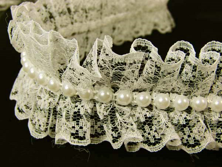 Taśma 4cm plisa koronka & perła ecru
