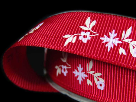 Wstążka 17mm ryps GAŁĄZKA czerwona