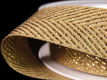 Taśma 25mm tkana jodełka złota