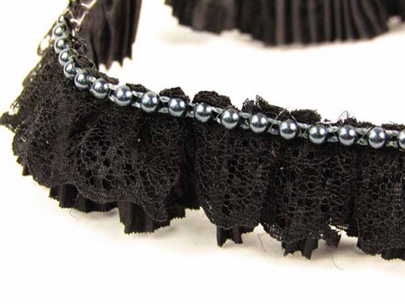 Taśma 3cm falbanka tafta, koronka & perła czarna