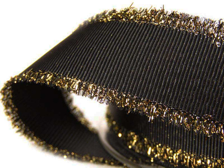 Taśma 25mm ryps ozdobny czarno-złota