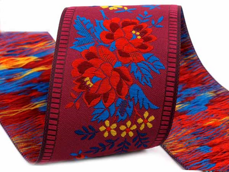 Taśma 55mm żakard RÓŻA bordowa