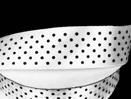 Wstążka 25mm atłas KROPECZKI biała