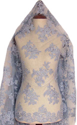 Koronka tiulowa haft z koder niebieska