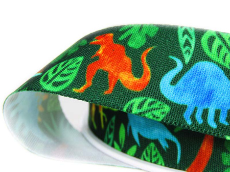 Wstążka 25mm tafta DINOSAUR ciemnozielona