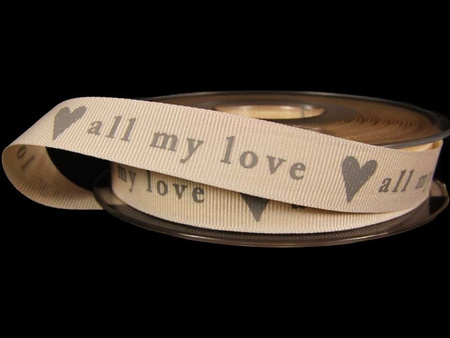 Wstążka 15mm ryps ALL MY LOVE natural