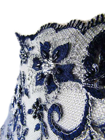 Koronka tiulowa haft z koralikiem granat