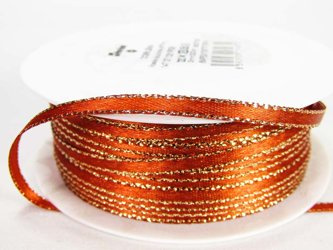 Wstążka 3mm atłas czerwona BRZEG złoty