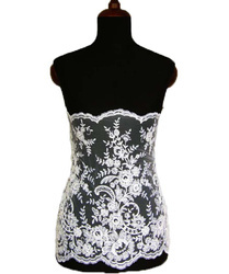 Koronka 45cm tiulowa haft & koralik ivory