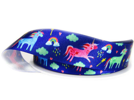 Wstążka 25mm atłas Unicorn Magic granat