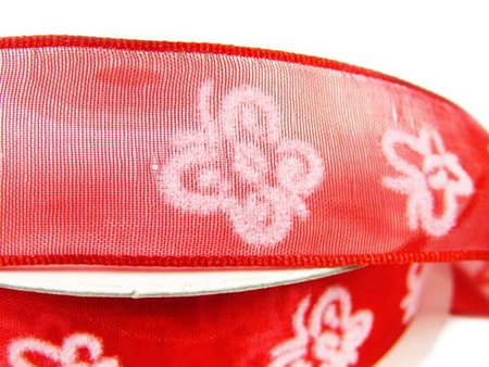 Wstążka 25mm organtyna MOTYL czerwona