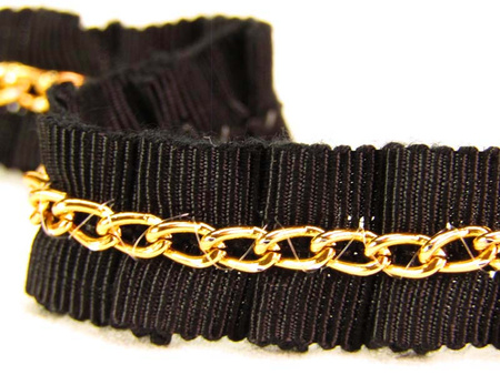 Taśma 1,5cm plisowany ryps z łańcuchem czarna