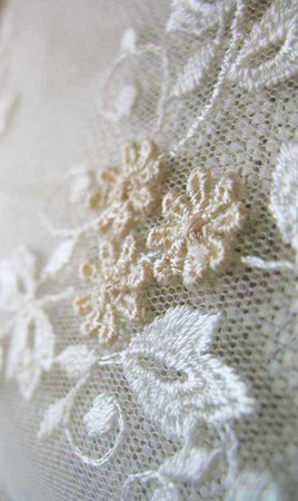Koronka 95cm tiulowa haft ivory
