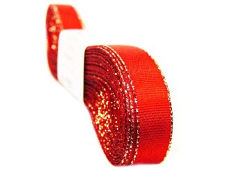 Wstążka 9mm tafta czerwono-złota