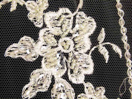 Koronka 140cm tiulowa haft & koralik ivory