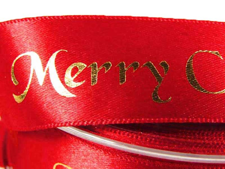 Wstążka 25mm atłas MERRY CHRISTMAS czerwona
