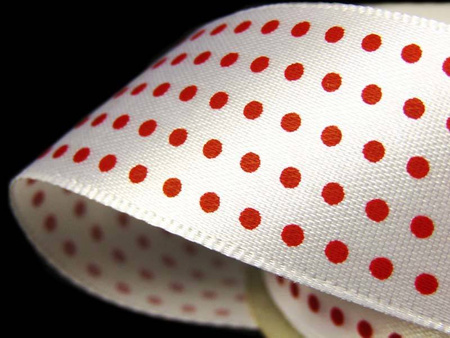 Wstążka 25mm atłas KROPECZKI czerwona