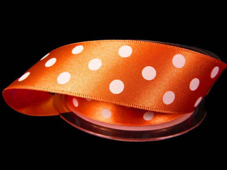 Wstążka 25mm atłas POLKA DOT pomarańcz