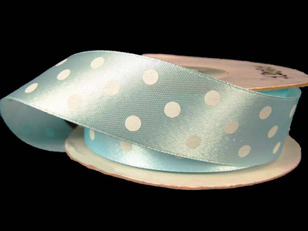 Wstążka 25mm atłas GROSZKI jasny turkus