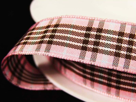 Wstążka 15mm kratka BLACKBERRY róż