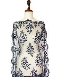 Koronka tiulowa haft z koralikiem granat