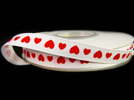 Wstążka 10mm ryps SERCE biała