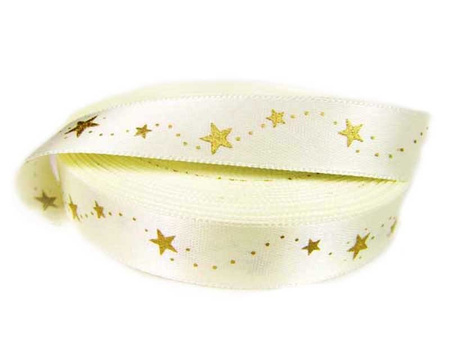 Wstążka 15mm atłas GWIAZDKA ecru