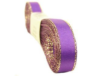 Wstążka 9mm tafta fioletowo-złota