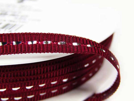 Taśma 0,5cm ryps stebnowana lurex bordowo_srebrna