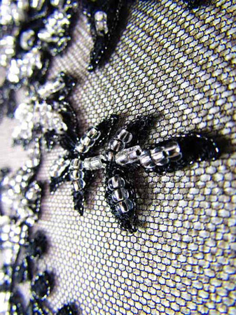 Koronka 130cm tiulowa haft z koralikiem czarna