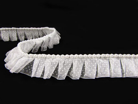 Taśma 2cm falbana organtyna & perła biała