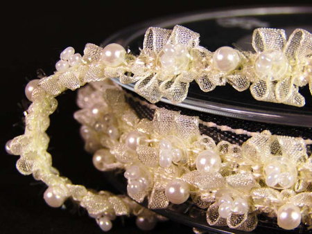 Taśma 12mm ozdobna szyfon perła ecru