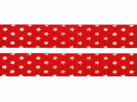 Wstążka 20mm ryps GWIAZDKA czerwona