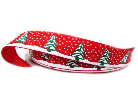 Wstążka 15mm ryps CHOINKA czerwona