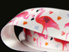 Wstążka 25mm atłas Flamingo Heart biała