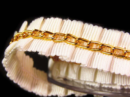 Taśma 1,5cm plisowany ryps z łańcuchem ivory