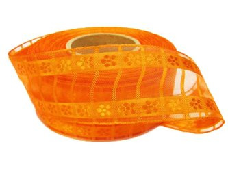 Wstążka 40mm organtyna STOKROTKI pomarańczowa