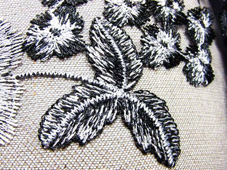 Koronka 140cm tiulowa haft czarno-popielata