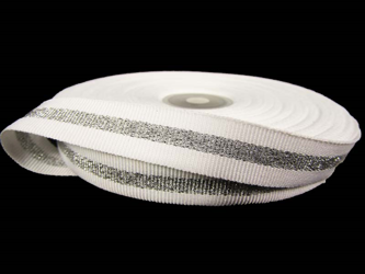 Taśma 1,5cm ryps biały lampas srebrny