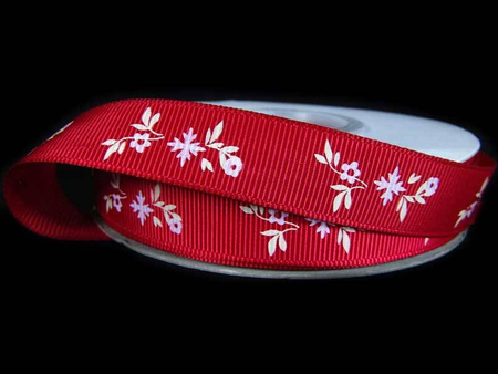 Wstążka 17mm ryps GAŁĄZKA czerwona