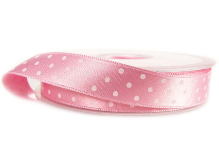 Wstążka 15mm atłas DOTS jasny róż